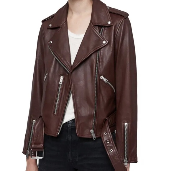 All Saints Dark Balfern Brown Leather Jacket - Picture 2 of 13